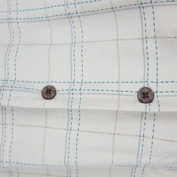 COPY - Porcini Silk Cream blue plaid Collared Short Sleeve Men’s Shirt - Picture 6 of 9
